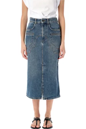 Isabel Marant Spódnice, Kobieta, Niebieski, S, Denim, Niebieska Spódnica Midi z Denimu i Kieszeniami