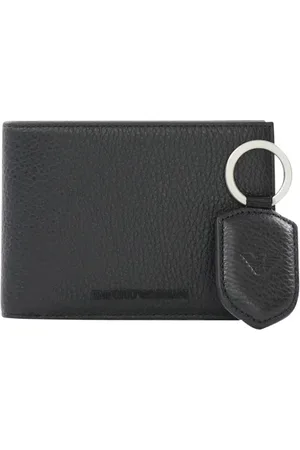 Emporio Armani Akcesoria, Mężczyzna, Czarny, ONE SIZE, Skóra, Składany skórzany portfel i etui