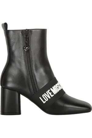 Moschino Buty, Kobieta, Czarny, 38 EU, Poliester, Logo Strap Block Heel Botki