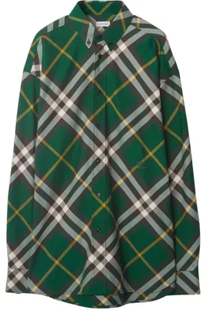 Burberry Koszule, Mężczyzna, Zielony, M, Bawełna, Zielona koszula w kratę z haftowanym logo