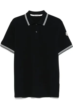 Moncler Koszulki, Mężczyzna, Niebieski, L, Bawełna, Granatowa koszulka polo z bawełny pika z paskowanymi wykończeniami