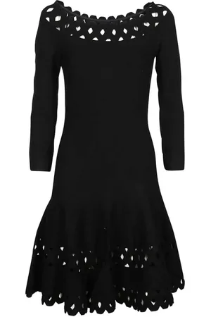 Emporio Armani Sukienki, Kobieta, Czarny, S, Poliester, Sukienka z ażurowym panelem dzianinowym