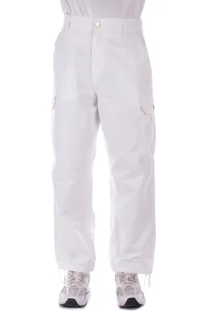 Carhartt Spodnie, Mężczyzna, Biały, S, Bawełna, Spodnie z Logo na Plecach i Sznurkami w Kostkach