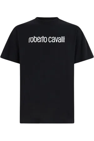 Roberto Cavalli Koszulki, Mężczyzna, Czarny, 2XL, Bawełna, Koszulka z krótkim rękawem i napisem
