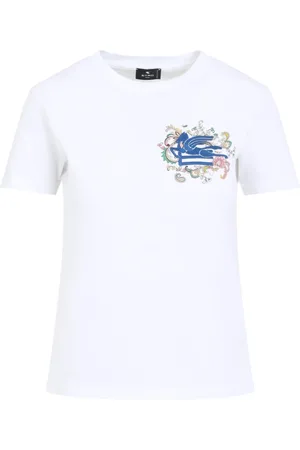 Etro Koszulki, Kobieta, Biały, S, Bawełna, Biała koszulka T-shirt z logo Pegaso