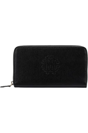 Roberto Cavalli Akcesoria, Kobieta, Czarny, ONE SIZE, Skóra, Portfel skórzany Monogram RC Zapinany na Zamek