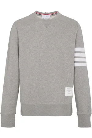 Thom Browne Swetry, Mężczyzna, Szary, XL, Bawełna, Sweter z okrągłym dekoltem i paskami 4-Bar