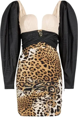 Roberto Cavalli Sukienki, Kobieta, Wielobarwność, S, Poliester, Sukienka Mini w Leopardzi Wzór