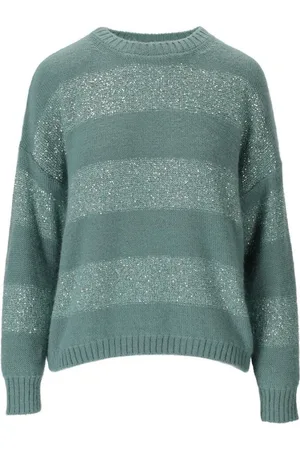 Max Mara Swetry, Kobieta, Wielobarwność, L, Wełna, Zielony sweter z okrągłym dekoltem z moheru