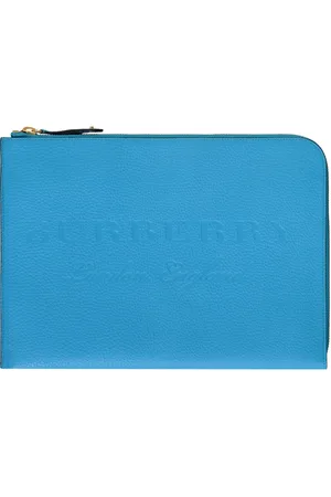 Burberry Torebki, Mężczyzna, Niebieski, ONE SIZE, Skóra, Kopertówka z groszkowanej skóry z detalem logo