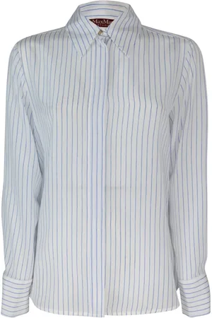 Max Mara Bluzki, Kobieta, Niebieski, L, Jedwabna koszula z nadrukiem