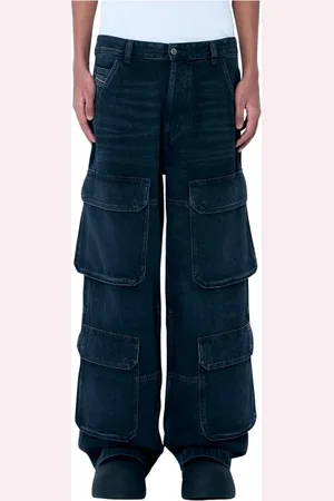 Diesel Jeansy, Mężczyzna, Niebieski, W28, Denim, Denimowe spodnie cargo z wieloma kieszeniami