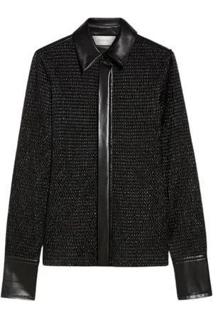 Sportmax Kurtki, Kobieta, Czarny, M, Teksturowana koszula z detalami ze sztucznej skóry