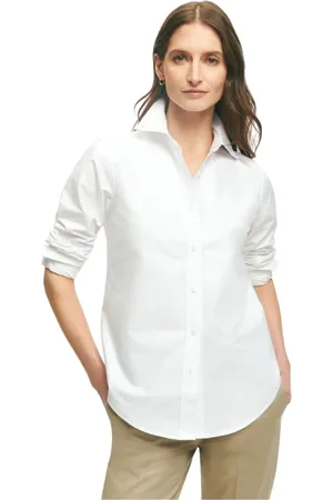 Brooks Brothers Bluzki, Kobieta, Biały, 3XS, Bawełna, Klasyczna koszula Oxford zapinana na guziki