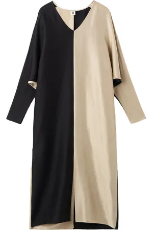 By Malene Birger Sukienki, Kobieta, Wielobarwność, L, Len, Sukienka Maxi Dwukolorowa z Dekoltem w Serek