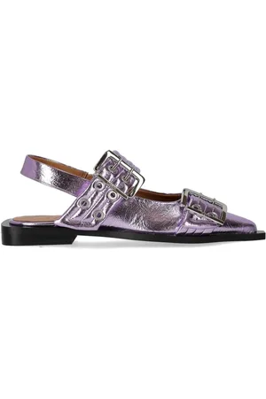 Ganni Buty, Kobieta, Fioletowy, 37 EU, Poliester, Lawendowe baleriny typu slingback z klamrami
