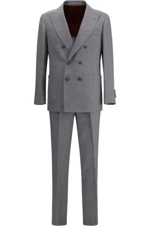 Brunello Cucinelli Garnitury, Mężczyzna, Szary, S, Elegancki lniany dwurzędowy garnitur
