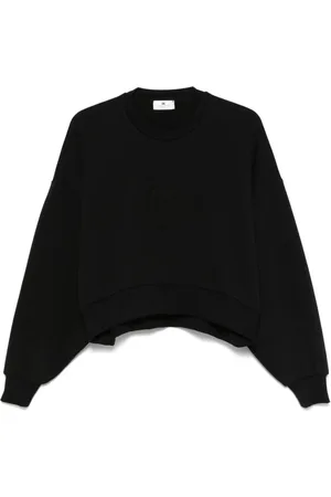 Elisabetta Franchi Bluzy, Kobieta, Czarny, L, Bawełna, Bawełniana Bluza z Logo