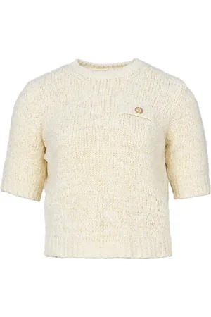 Twin-Set Swetry, Kobieta, Beżowy, XS, Bawełna, Ivory Sweter z Bawełny z Detalem Guzika