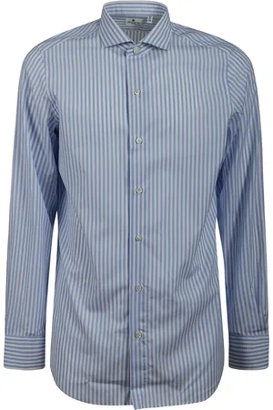 Finamore Koszule, Mężczyzna, Niebieski, 3XL, Koszula w paski z bawełny, kołnierz francuski, slim fit