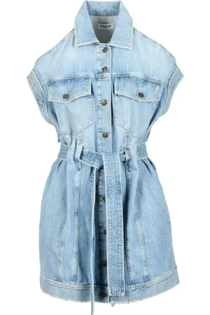 Dondup Sukienki, Kobieta, Niebieski, S, Denim, Sukienka Jeansyowa z Guzikami i Kieszeniami