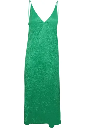 Ganni Sukienki, Kobieta, Zielony, S, Poliester, Elegancka Zielona Sukienka z Gniecionej Tkaniny