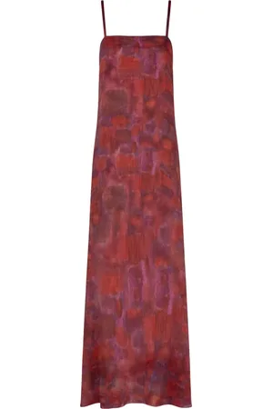 Cortana Sukienki, Kobieta, Czerwony, XL, Długa Sukienka na Ramiączkach Indira Print