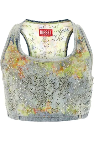 Diesel Koszulki, Kobieta, Wielobarwność, S, Denim, Ozdobny denimowy krótki top De-Detop-Fse