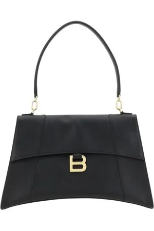 Balenciaga Torebki, Kobieta, Czarny, ONE SIZE, Len, Zakrzywiona Torba na Ramię z Klapą Magnetyczną