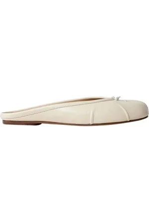 Maison Margiela Buty, Kobieta, Biały, 37 EU, Skóra, Skórzane klapki baleriny z kokardą