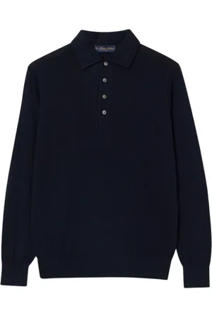 Brooks Brothers Koszulki, Mężczyzna, Niebieski, L, Kaszmir, Sweter Polo z Wełny i Kaszmiru