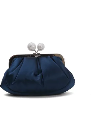 Max Mara Torebki, Kobieta, Niebieski, ONE SIZE, Niebieska Satynowa Mała Torebka Łańcuszek
