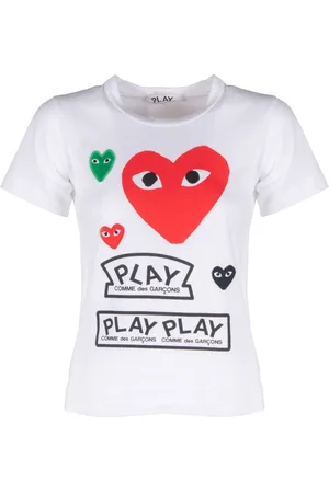 Comme des Garçons Koszulki, Kobieta, Biały, S, Bawełna, Damska koszulka Multilogo and Heart