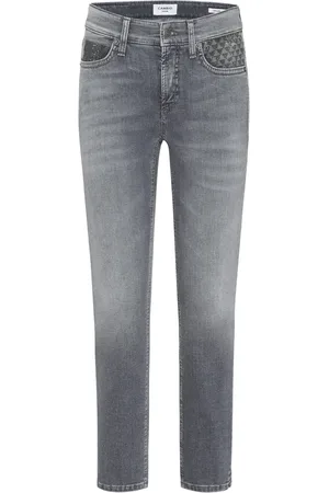 Cambio Jeansy, Kobieta, Szary, L, Bawełna, Szare jeansy cropped z połyskującymi detalami