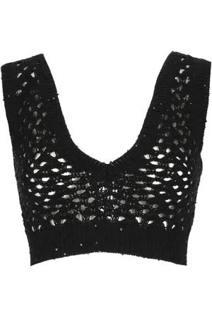 Brunello Cucinelli Koszulki, Kobieta, Czarny, M, Bawełna, Cropped Top