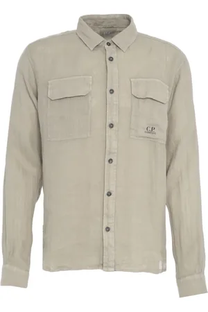 C.P. Company Koszule, Mężczyzna, Szary, M, Len, Linen Logo Shirt