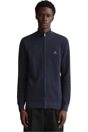 GANT Bluzy, Mężczyzna, Niebieski, 5XL, Bawełna, Dopasowana kamizelka z bawełny piqué zapinana na zamek