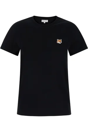 Maison Kitsuné Koszulki, Kobieta, Czarny, M, Bawełna, T-shirt z naszywką z odważną głową lisa Bold Fox Head Patch