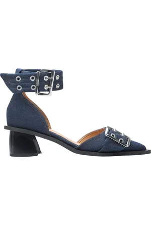 Ganni Buty, Kobieta, Niebieski, 40 EU, Denim, Denimowe czółenka z klamrą i grubym obcasem