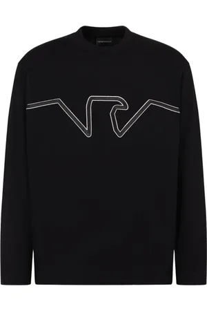 Emporio Armani Bluzy, Mężczyzna, Czarny, L, Bawełna, Bawełniana koszulka z okrągłym dekoltem i haftowanym logo