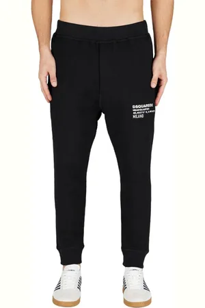 Dsquared2 Spodnie, Mężczyzna, Czarny, S, Bawełna, Spodnie dresowe z białym nadrukiem