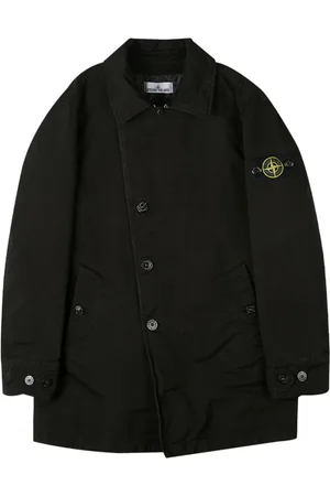 Stone Island Płaszcze, Mężczyzna, Czarny, L, Płaszcz Trench z Regulowanym Kołnierzem i Skośnymi Kieszeniami