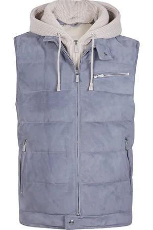ELEVENTY Kurtki, Mężczyzna, Niebieski, L, Skóra, Biker Suede Cashmere Gilet