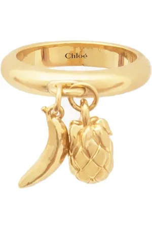 Chloé Akcesoria, Kobieta, Żółty, L, Pierścionek Golden Charms z ananasem i bananem