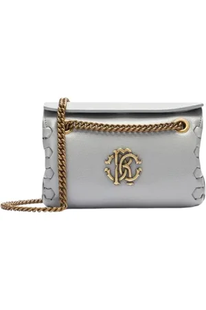 Roberto Cavalli Torebki, Kobieta, Szary, ONE SIZE, Skóra, Elegancka torebka na ramię z monogramem