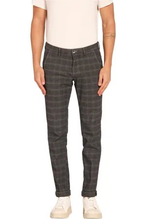 Masons Spodnie, Mężczyzna, Szary, S, Len, Spodnie Chino Slim Fit w Kratę Glen Check