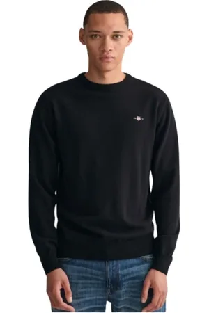 GANT Bluzy, Mężczyzna, Czarny, L, Wełna, Sweter z bardzo cienkiej wełny z okrągłym dekoltem