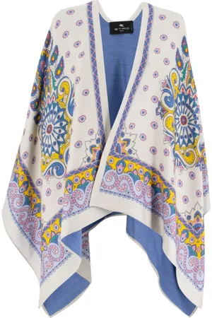 Etro Kurtki, Kobieta, Wielobarwność, ONE SIZE, Len, Floral Jacquard Wool Blend Cape