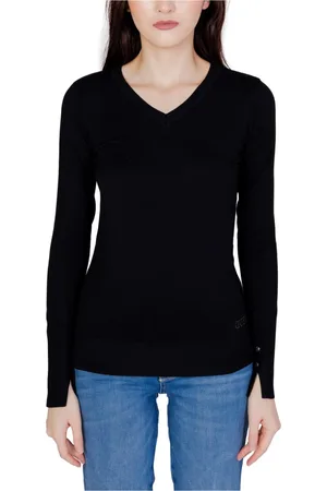 Guess Swetry, Kobieta, Czarny, XL, Bawełna, Dzianina z dekoltem w serek
