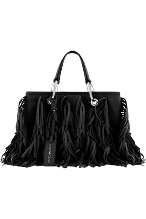 Emporio Armani Torebki, Kobieta, Czarny, ONE SIZE, Poliester, Torba shopper z frędzlami i odpinaną zawieszką